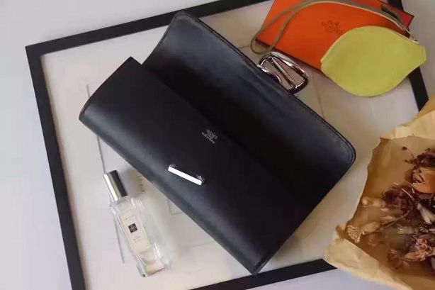 Hermes original calfskin handmade egee clutch E001 black