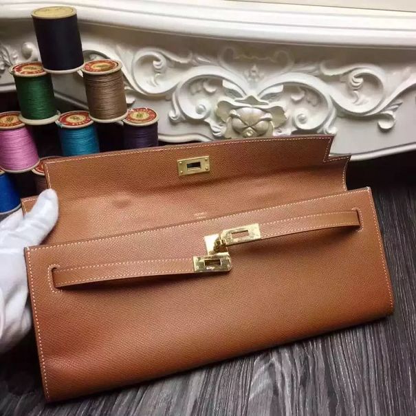 hermes original epsom leather kelly cut 31 clutch H031 coffee