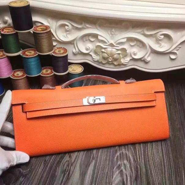 hermes original epsom leather kelly cut 31 clutch H031 orange