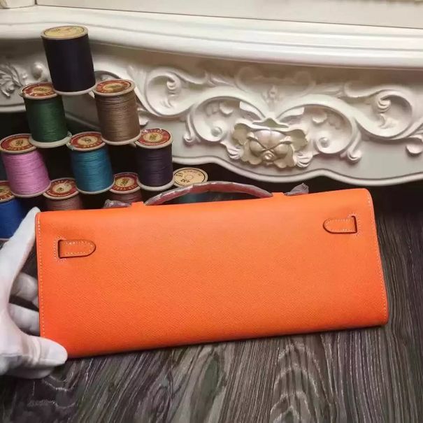 hermes original epsom leather kelly cut 31 clutch H031 orange