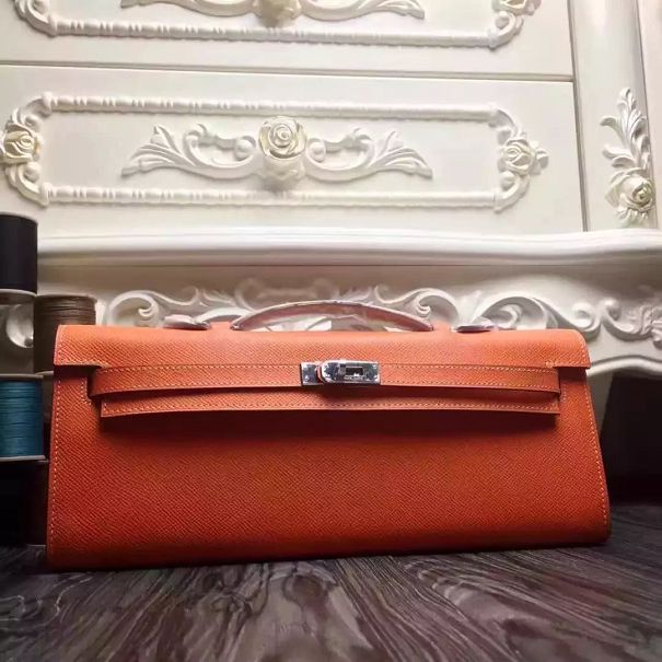 hermes original epsom leather kelly cut 31 clutch H031 orange