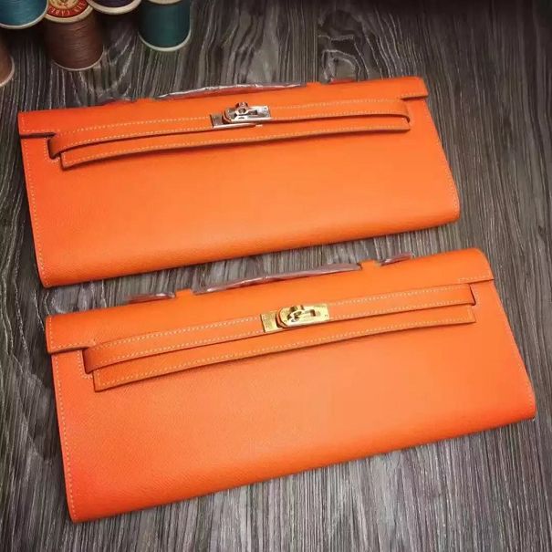 hermes original epsom leather kelly cut 31 clutch H031 orange