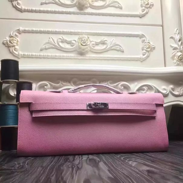 hermes original epsom leather kelly cut 31 clutch H031 pink