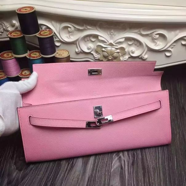 hermes original epsom leather kelly cut 31 clutch H031 pink