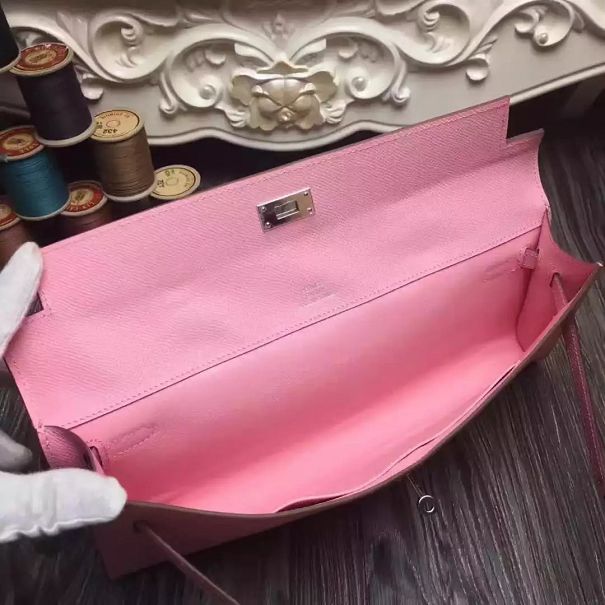 hermes original epsom leather kelly cut 31 clutch H031 pink