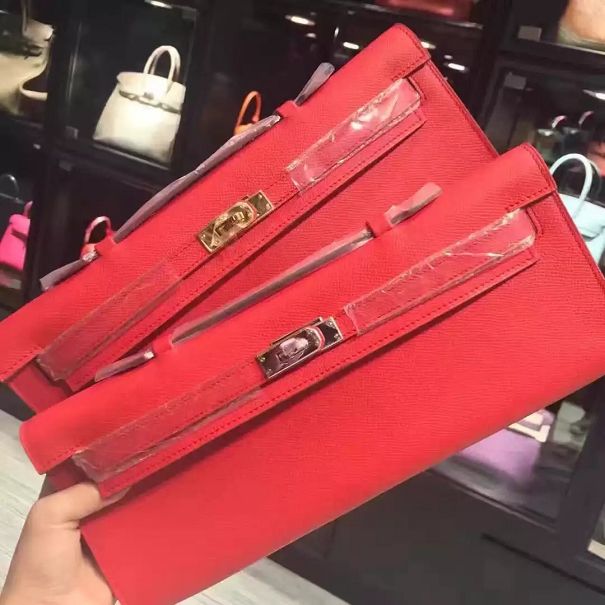 hermes original epsom leather kelly cut 31 clutch H031 red