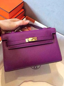 2017 hermes original epsom leather mini kelly 22 clutch K012 purple