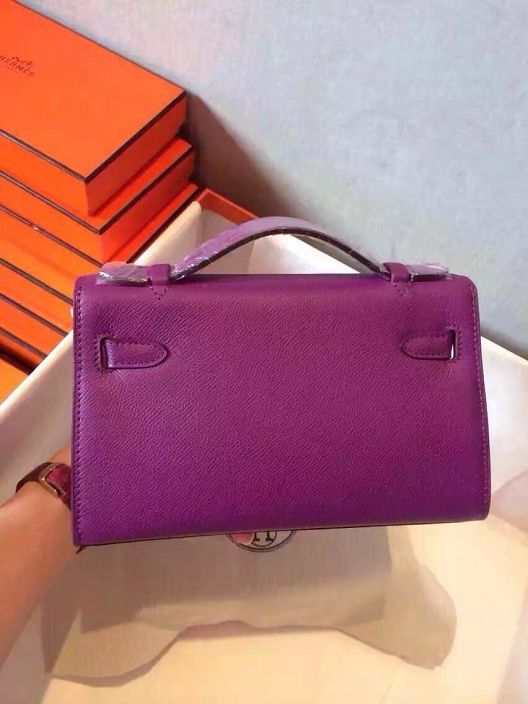 2017 hermes original epsom leather mini kelly 22 clutch K012 purple