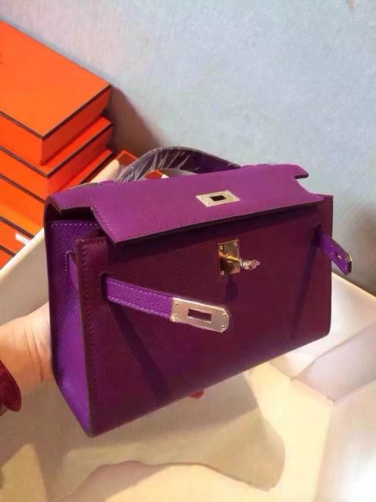 2017 hermes original epsom leather mini kelly 22 clutch K012 purple