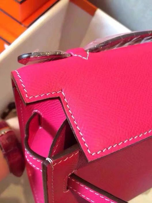 2017 hermes original epsom leather mini kelly 22 clutch K012 rose red
