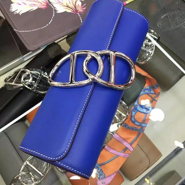 Hermes original calfskin handmade egee clutch E001 blue