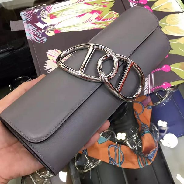 Hermes original calfskin handmade egee clutch E001 grey