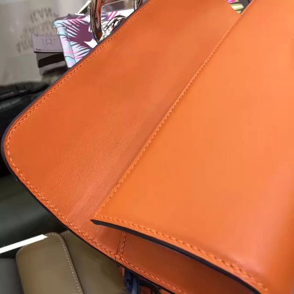 Hermes original calfskin handmade egee clutch E001 orange