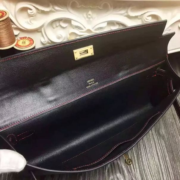 hermes original swfit leather kelly cut 31 clutch H032 black