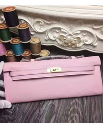 hermes original swfit leather kelly cut 31 clutch H032 pink