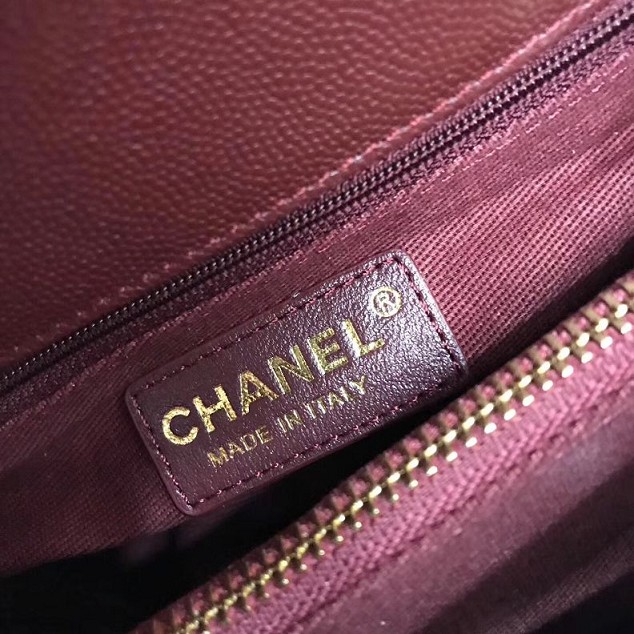 2017 CC original grained leather flap bag with top handle medium A92990 burgundy