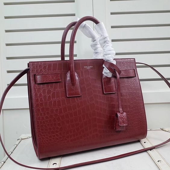 2017 ysl sac de jour bag in crocodile 378299 burgundy