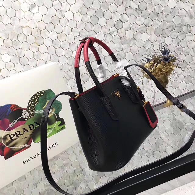 Prada medium saffiano lux tote original leather bag bn2755 black&red