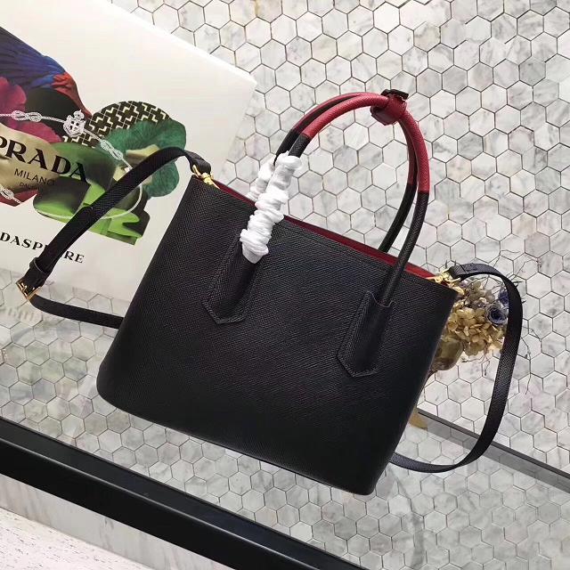 Prada medium saffiano lux tote original leather bag bn2755 black&red