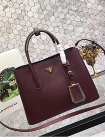 Prada medium saffiano lux tote original leather bag bn2755 burgundy&gray