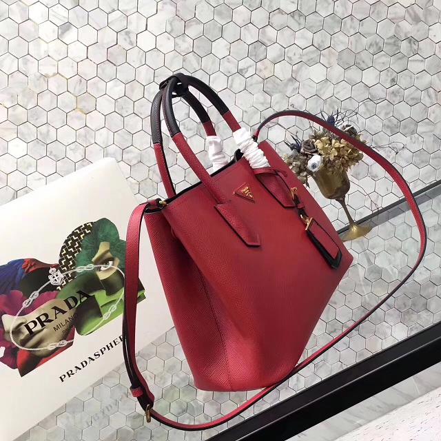 2017 prada medium saffiano lux tote original leather bag bn2755 red&black