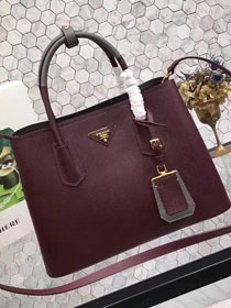 Prada saffiano lux tote original leather bag bn2756 burgundy&gray