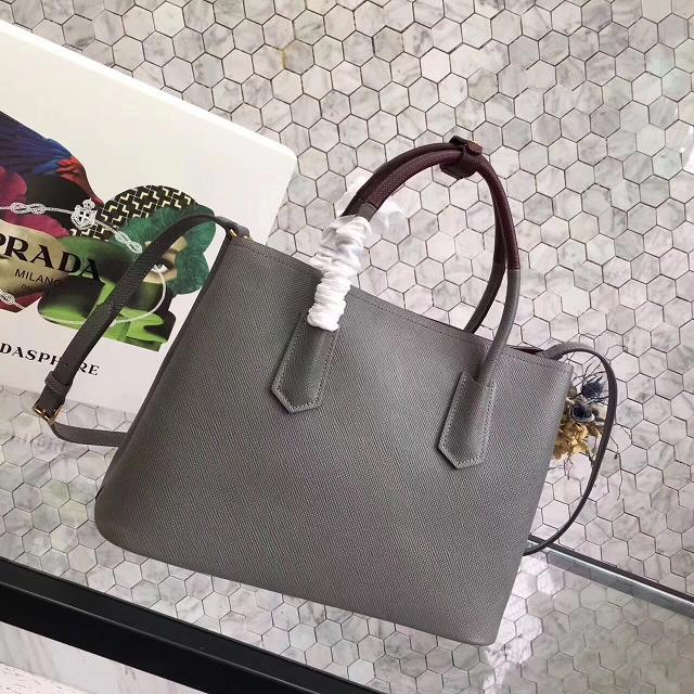 Prada saffiano lux tote original leather bag bn2756 gray&burgundy