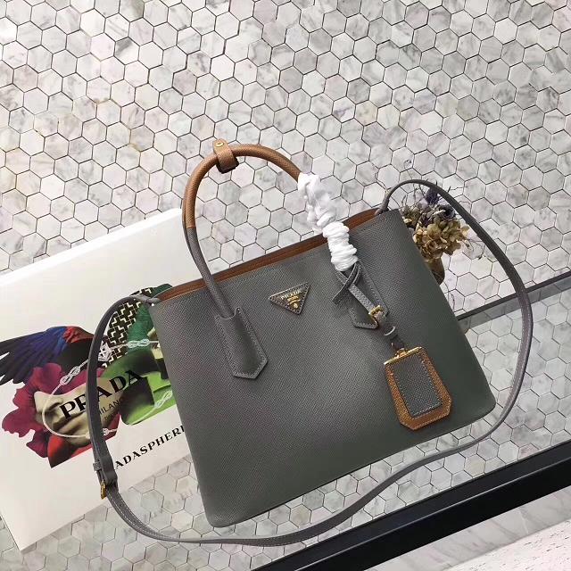 Prada saffiano lux tote original leather bag bn2756 gray&tan