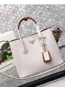 Prada saffiano lux tote original leather bag bn2756 white&tan