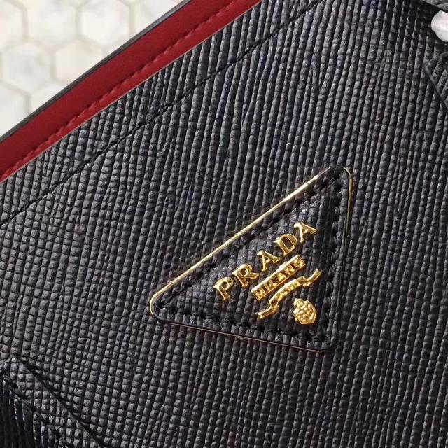 Prada small saffiano lux tote original leather bag bn2754 black&red
