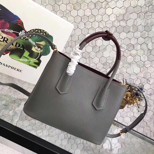 Prada small saffiano lux tote original leather bag bn2754 gray&burgundy