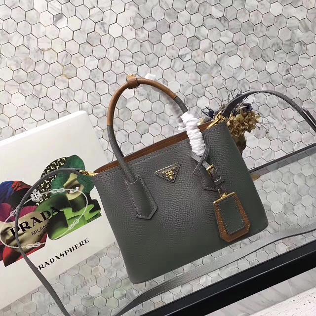 Prada small saffiano lux tote original leather bag bn2754 gray&tan