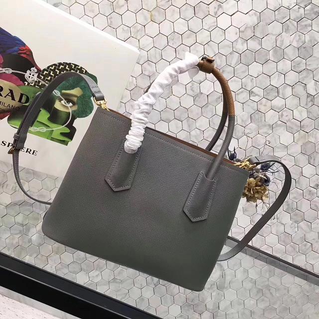 Prada small saffiano lux tote original leather bag bn2754 gray&tan