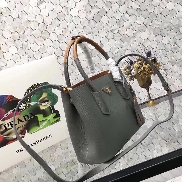 Prada small saffiano lux tote original leather bag bn2754 gray&tan