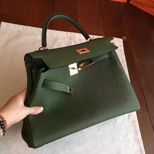 Hermes original togo leather kelly 28 bag K28 Olive