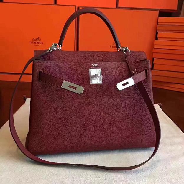 Hermes original togo leather kelly 28 bag K28 burgundy