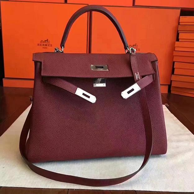 Hermes original togo leather kelly 28 bag K28 burgundy