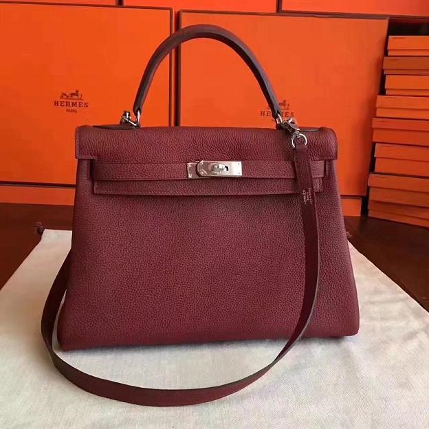 Hermes original togo leather kelly 28 bag K28 burgundy