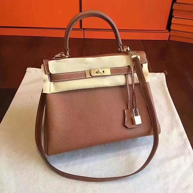 Hermes original togo leather kelly 28 bag K28 coffee