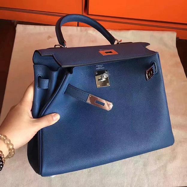 Hermes original togo leather kelly 28 bag K28 deep blue