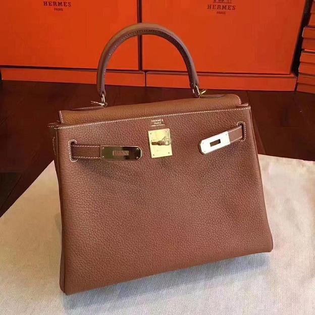 Hermes original togo leather kelly 25 bag K25 coffee