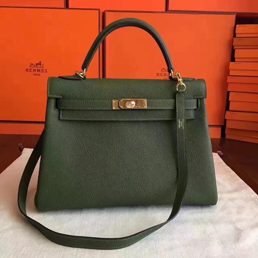 Hermes original togo leather kelly 32 bag K32 Olive