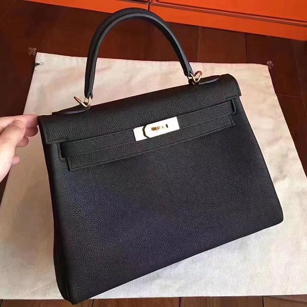 Hermes original togo leather kelly 25 bag K25 black