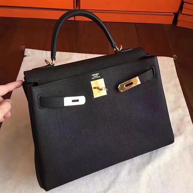 Hermes original togo leather kelly 25 bag K25 black