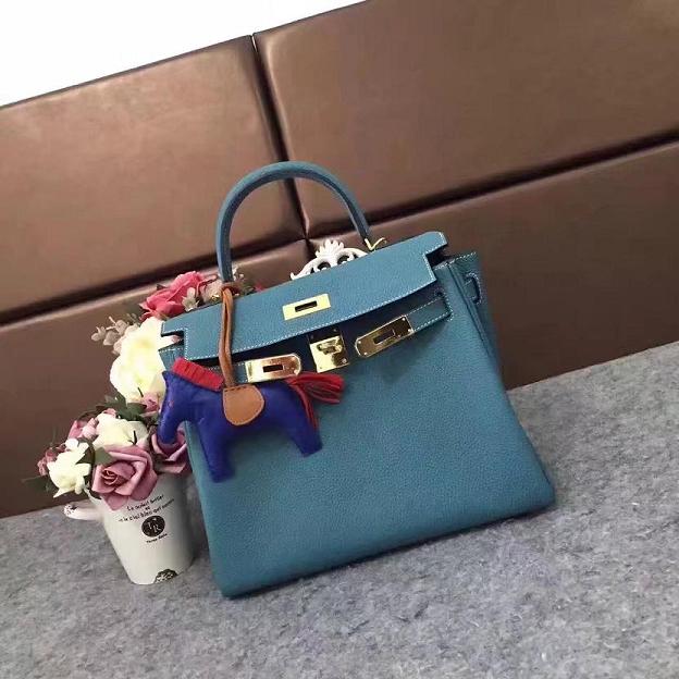 Hermes original togo leather kelly 32 bag K32 blue