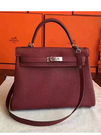 Hermes original togo leather kelly 25 bag K25 burgundy