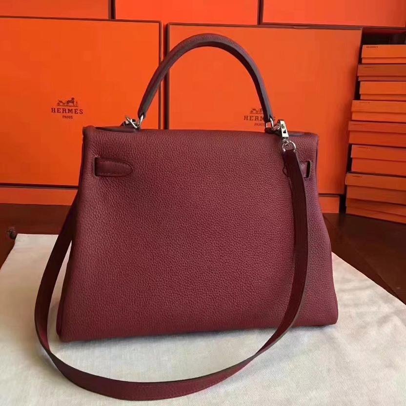 Hermes original togo leather kelly 25 bag K25 burgundy