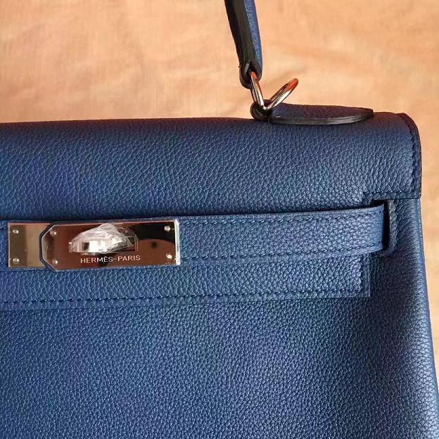 Hermes original togo leather kelly 25 bag K25 deep blue