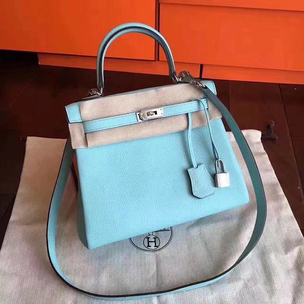 Hermes original togo leather kelly 25 bag K25 lake blue