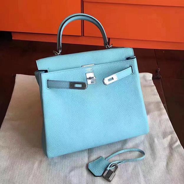 Hermes original togo leather kelly 32 bag K32 lake blue